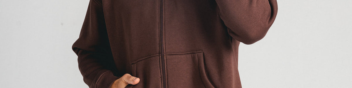 Brown Core Fleece Zip up on male model