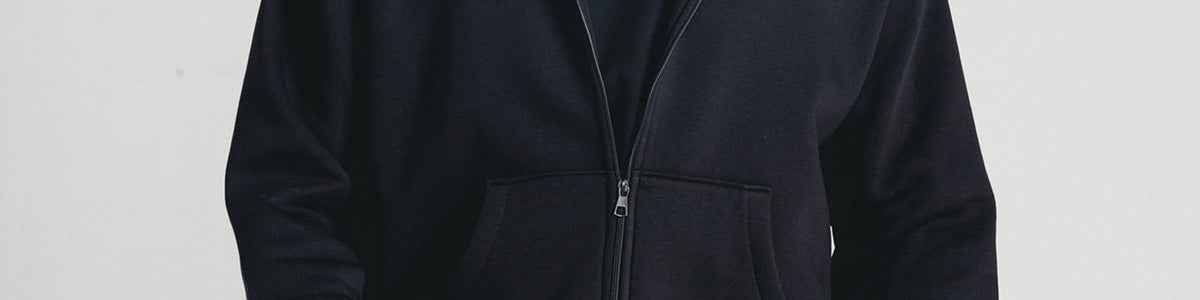 Black Core Fleece Zip up on male model