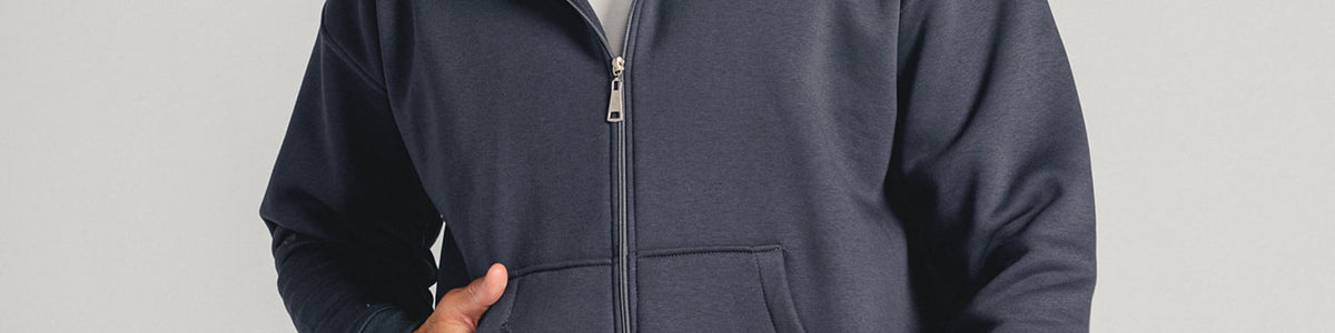 Charcoal Grey Core Fleece Zip up on male model