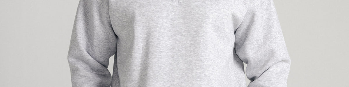 Heather Grey Core Fleece Crewneck on male model