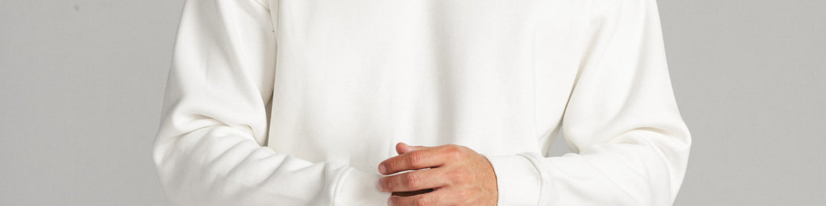 White Core Fleece Crewneck on male model