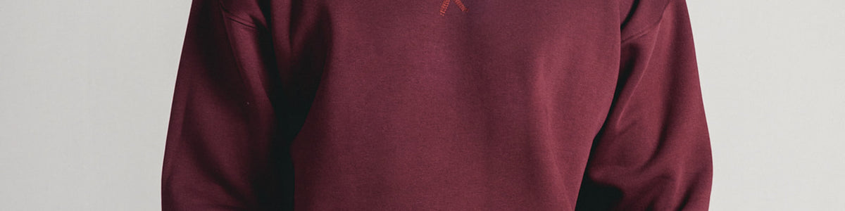Burgundy Core Fleece Crewneck on male model