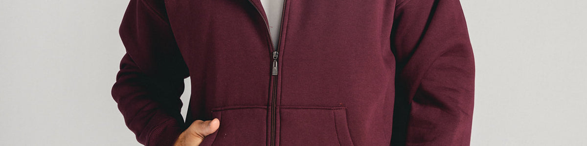 Burgundy Core Fleece Zip up on male model