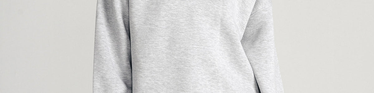 Heather Grey Core Fleece Crewneck on female model