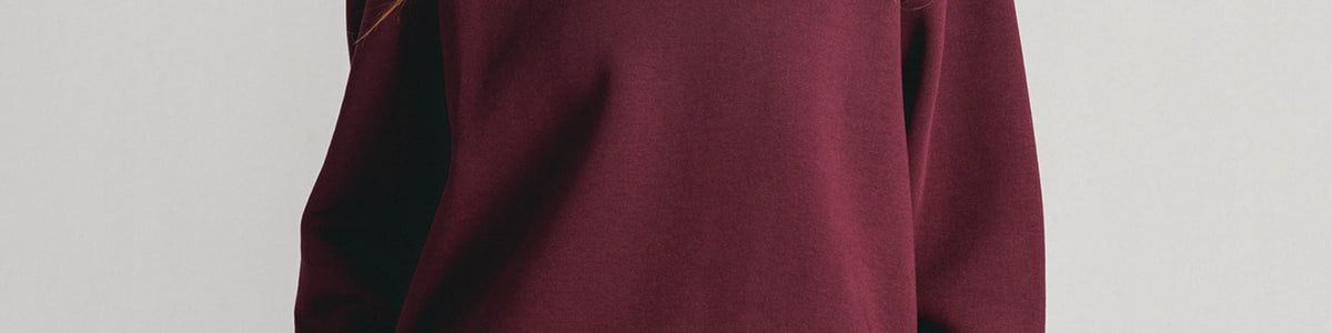 Burgundy Core Fleece Crewneck on female model