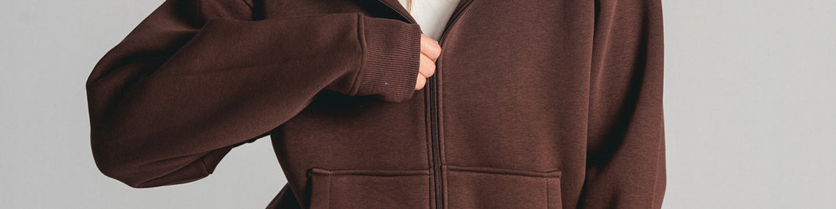 Brown Core Fleece Zip up on female model