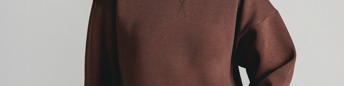Brown Core Fleece Crewneck on female model
