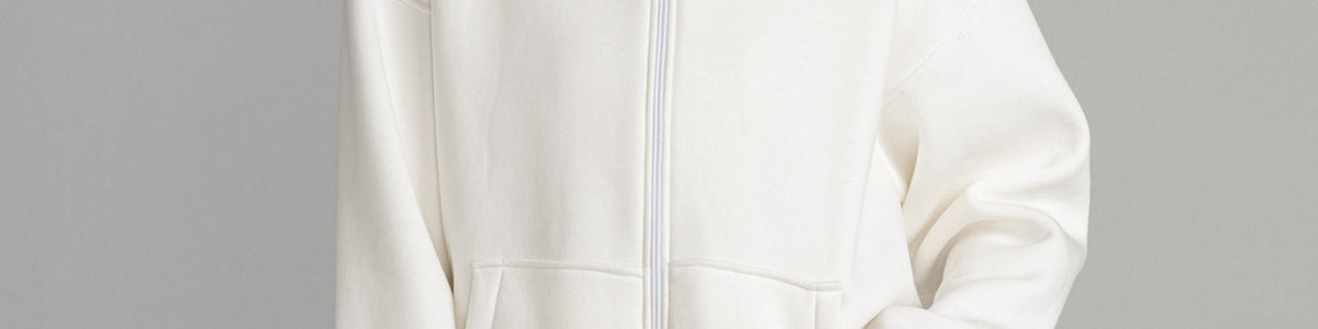 White Core Fleece Zip up on female model