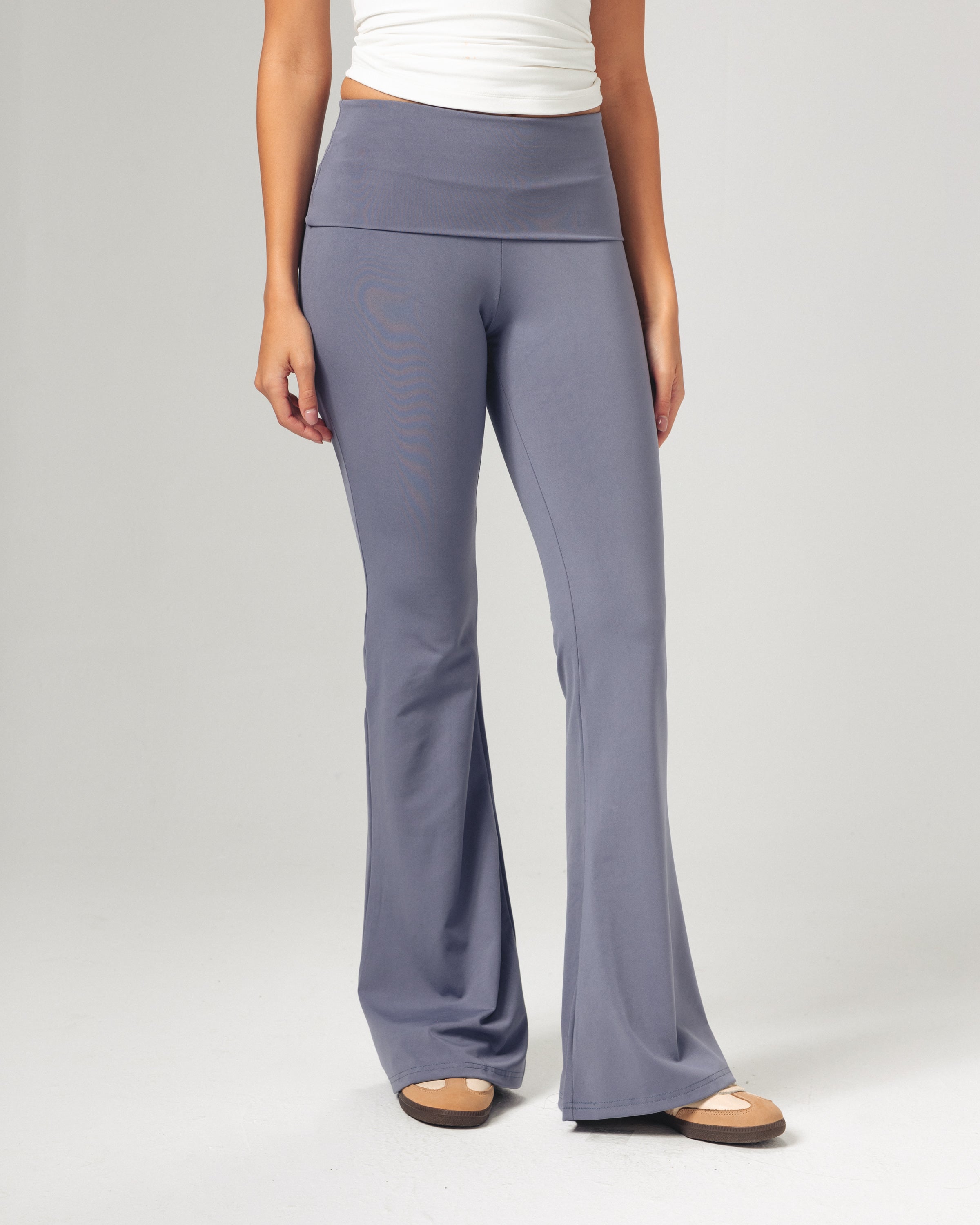 Fold-Over Yoga Pants - Grey