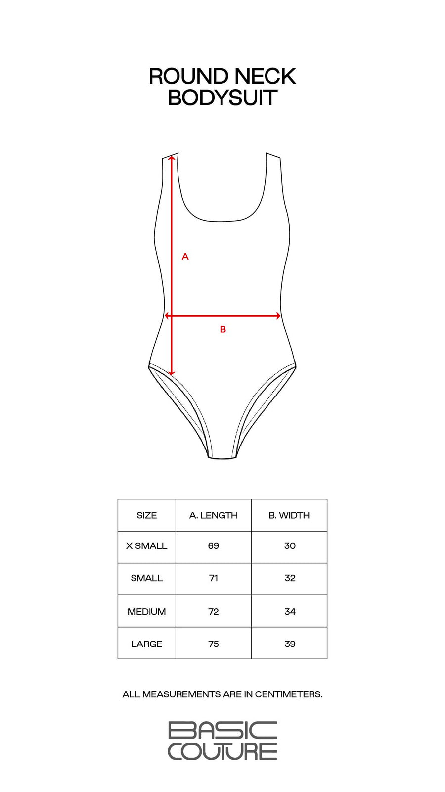 Size Chart for Round Neck Bodysuit