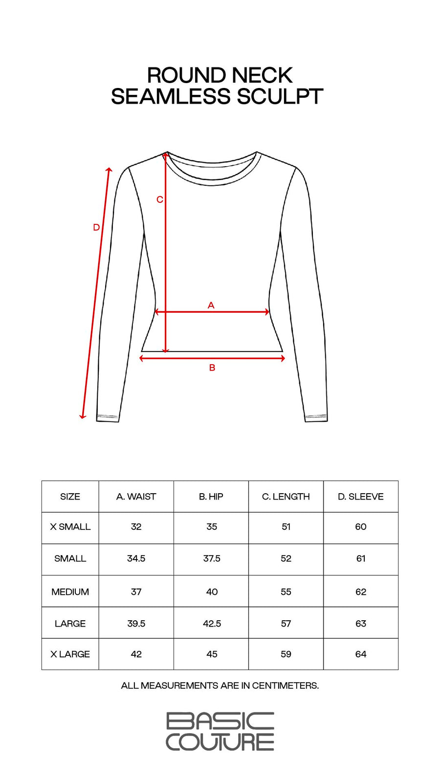 Size Chart for Round Neck Seamless Sculpt