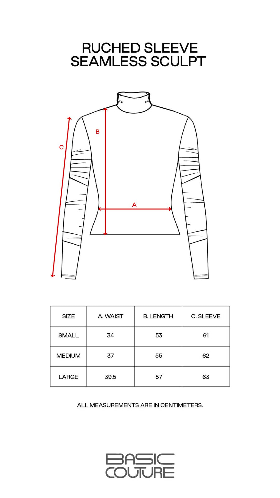 Size Chart for Ruched Sleeve Top