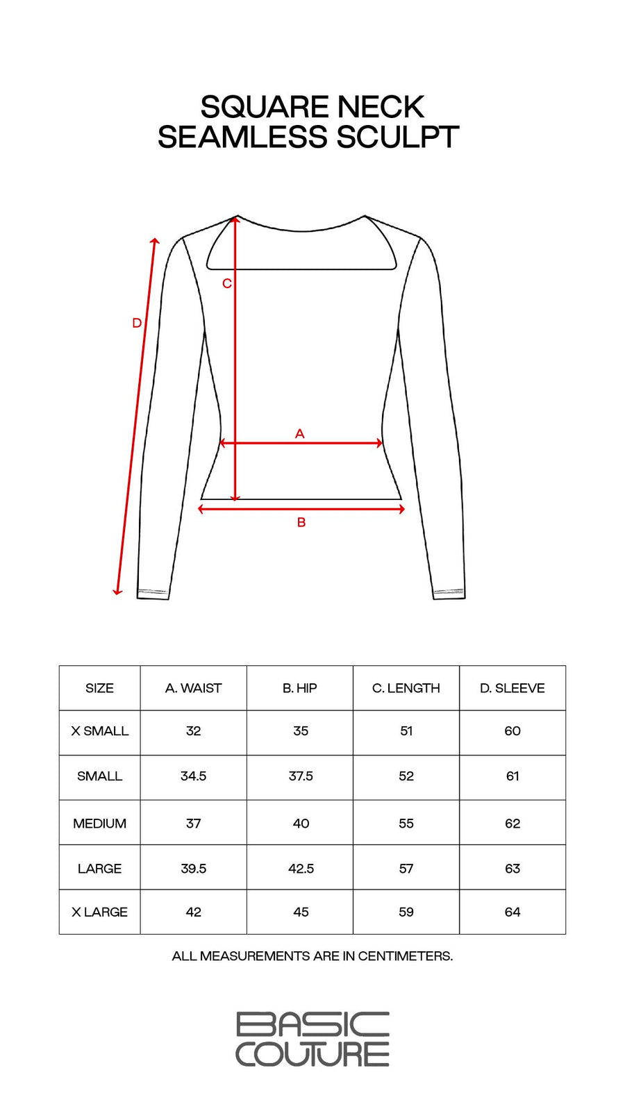 Size Chart for Square Neck Seamless Sculpt