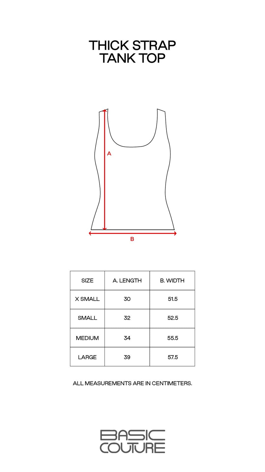 Size Chart for Thick Strap Tank Top