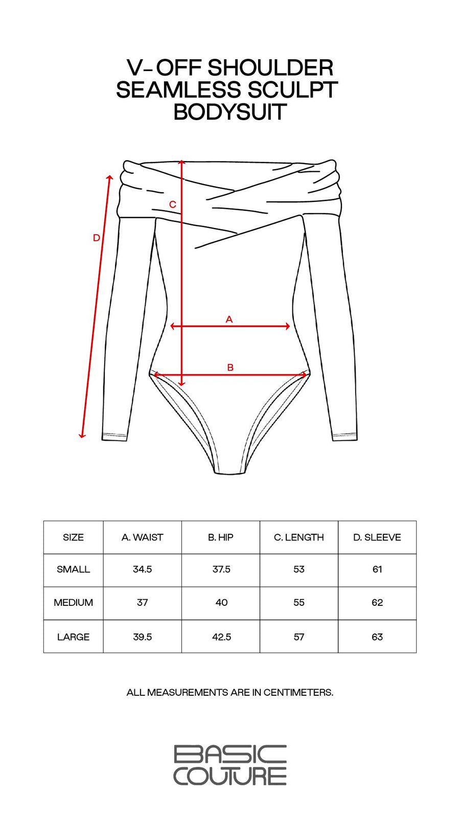 Size Chart for V-off Shoulder Bodysuit