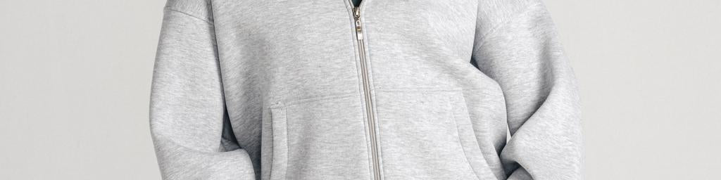 Heather Grey Core Fleece Zip up on female model