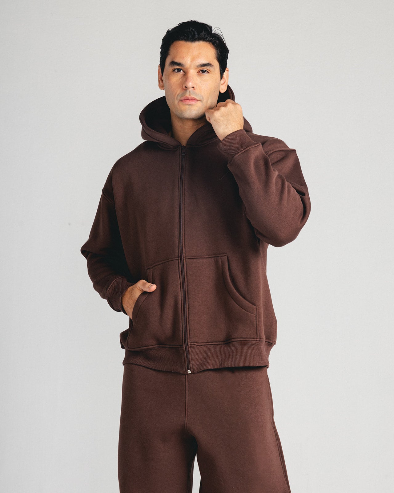 Brown Core Fleece Zip up on male model