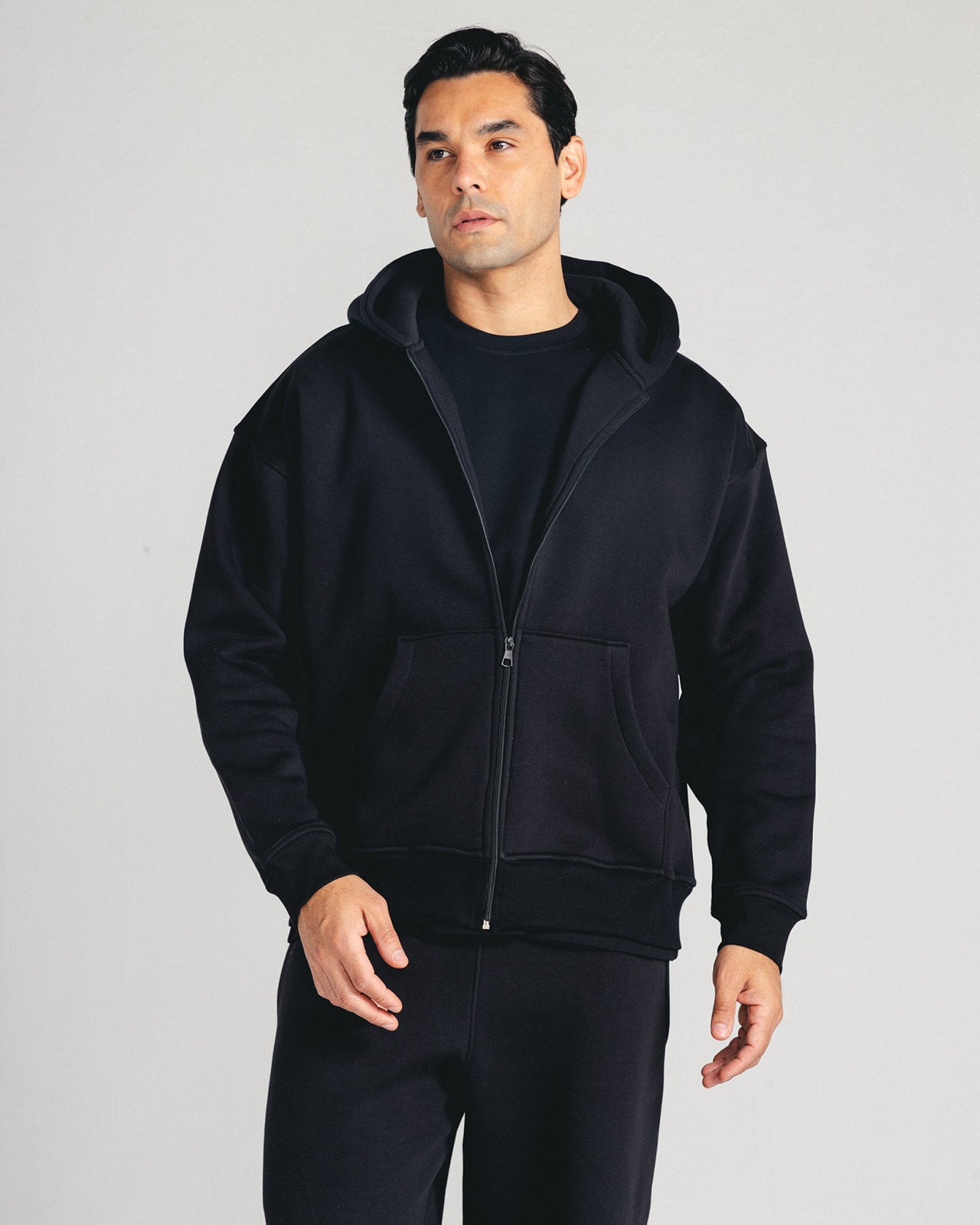Black Core Fleece Zip up on male model