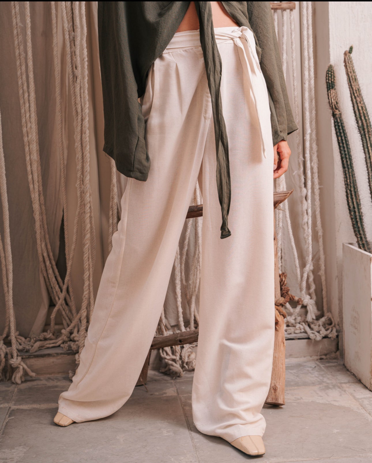 OFFWHITE WRAP LINEN PANTS