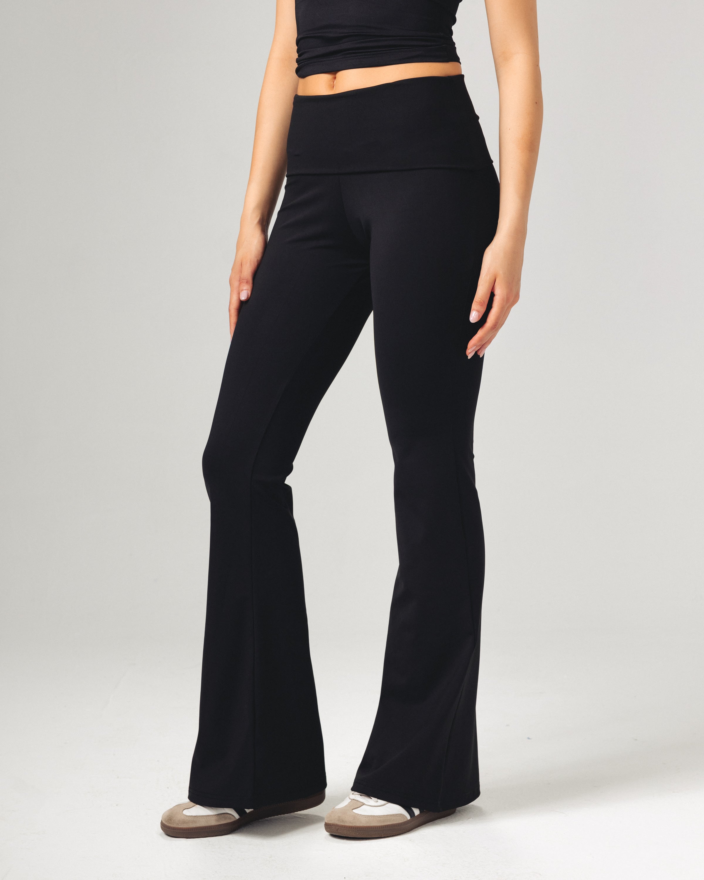 Fold-Over Yoga Pants - Black