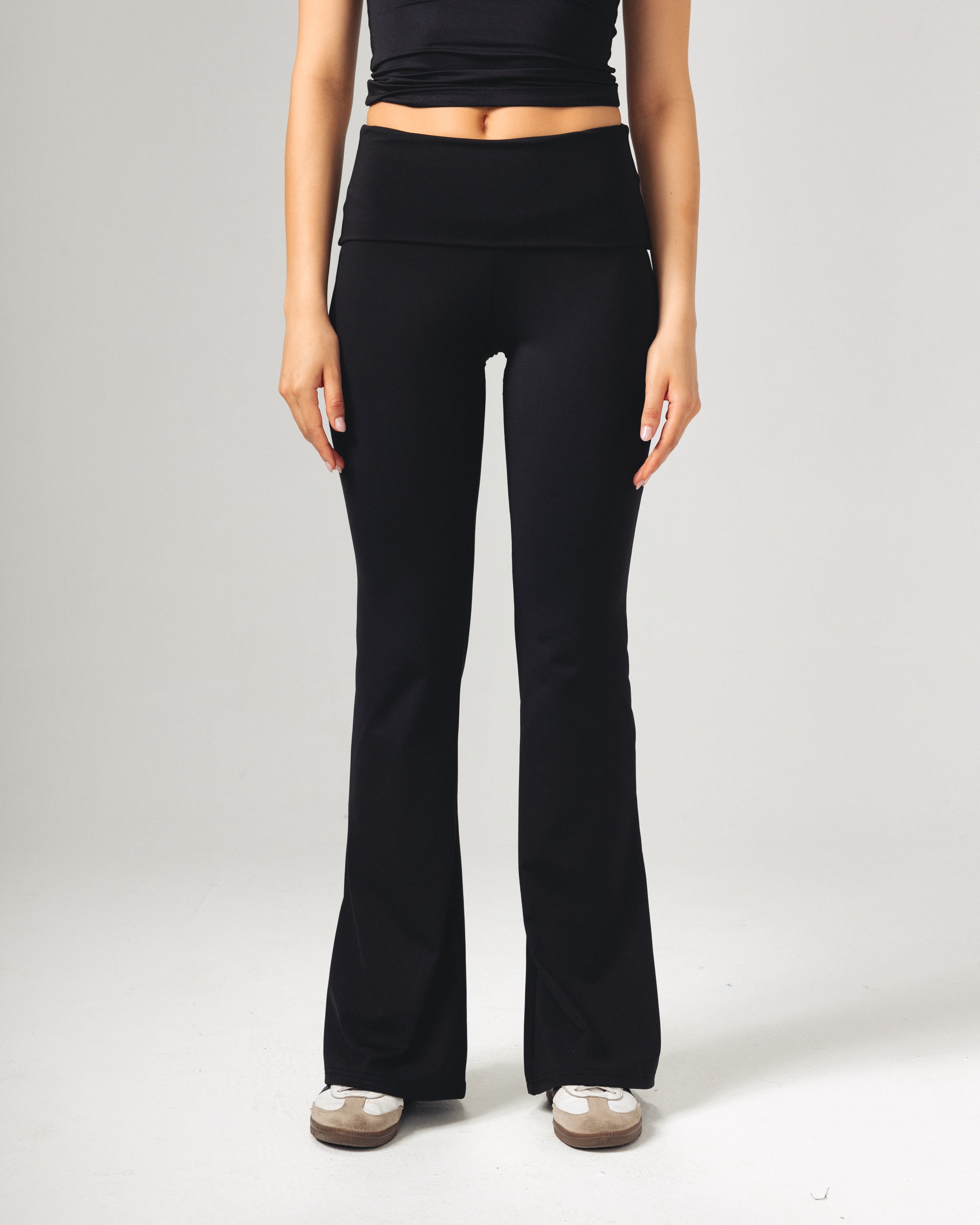 Fold-Over Yoga Pants - Black