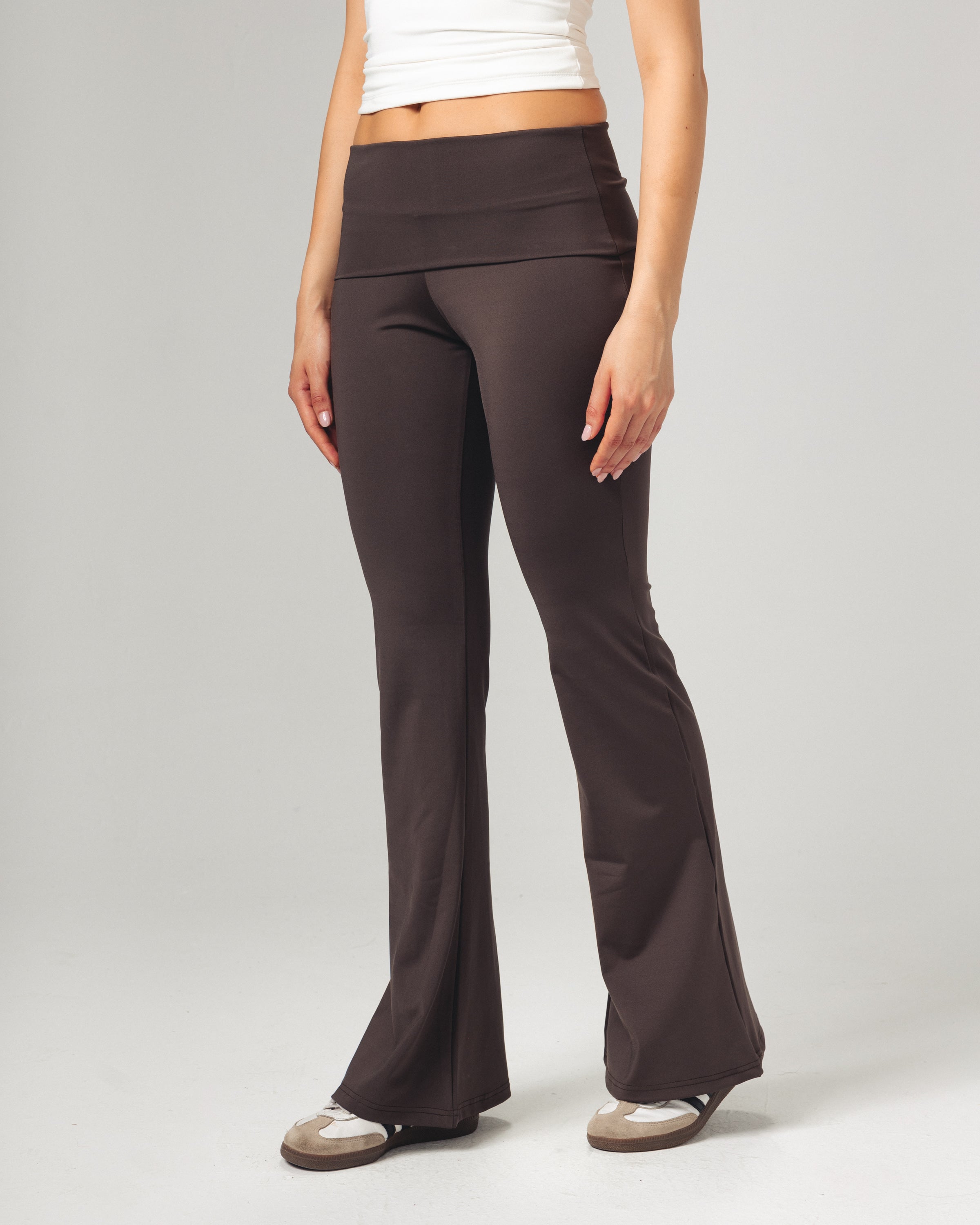 Fold-Over Yoga Pants - Brown