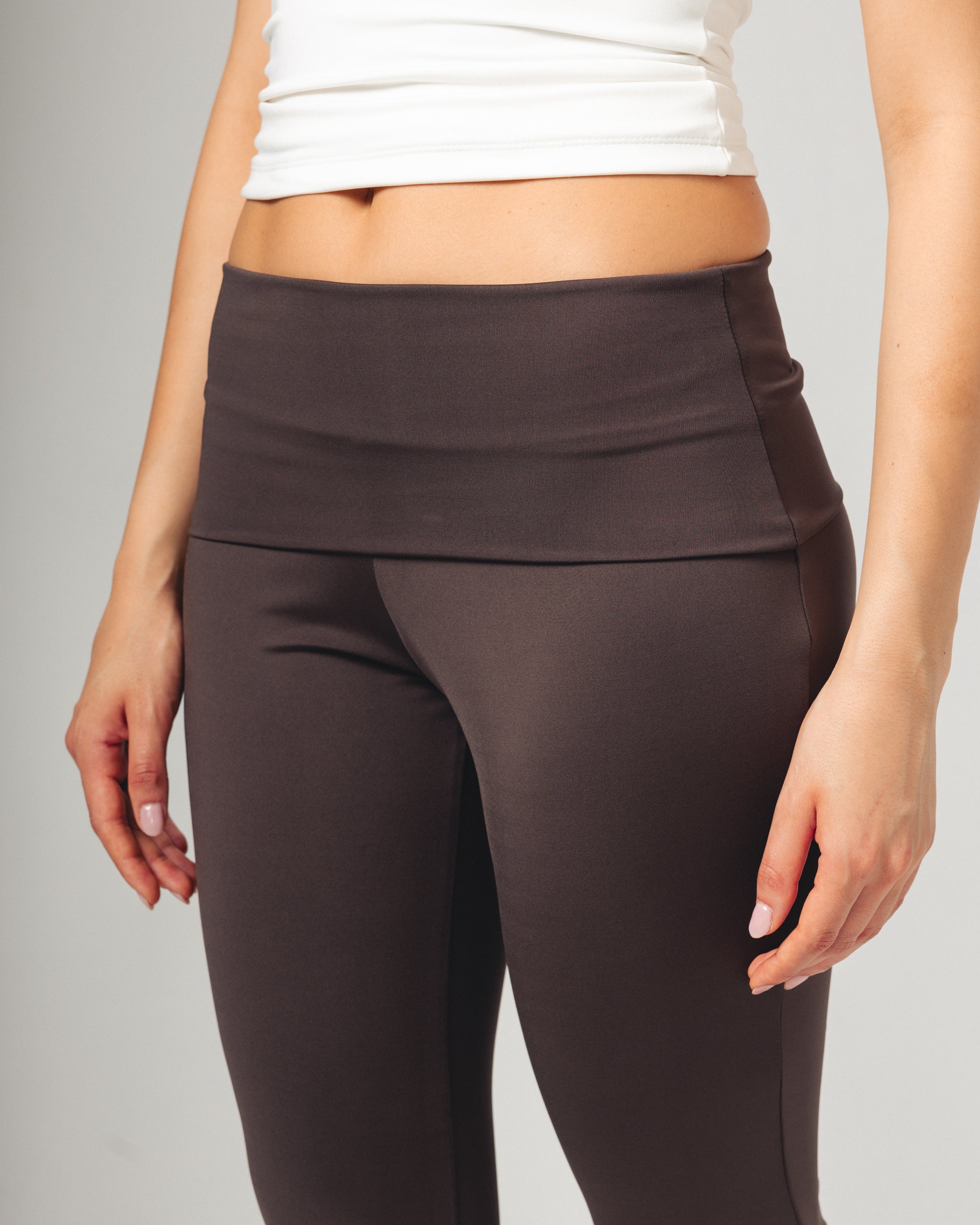 Fold-Over Yoga Pants - Brown