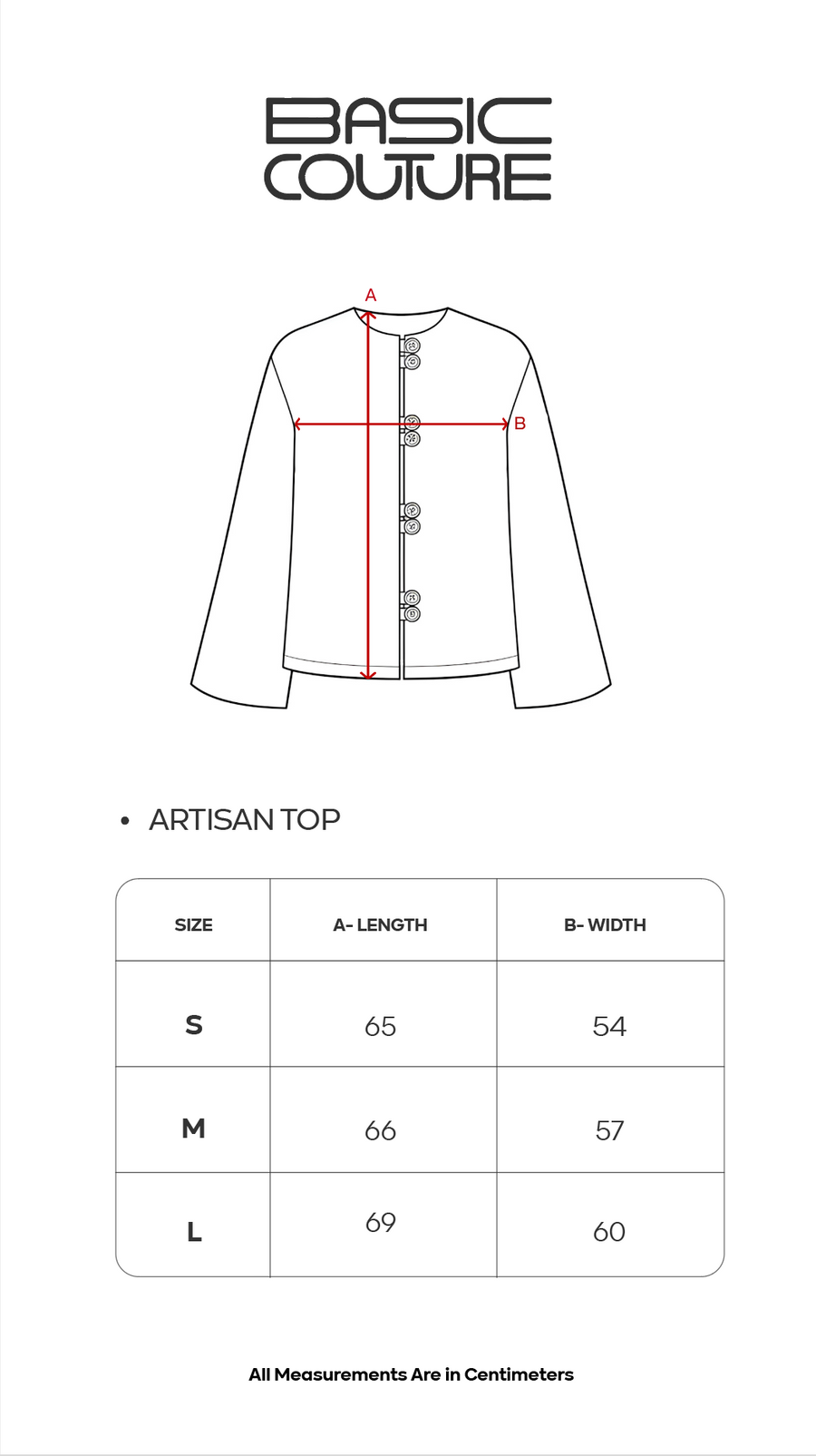 Size Chart for Artisan Top
