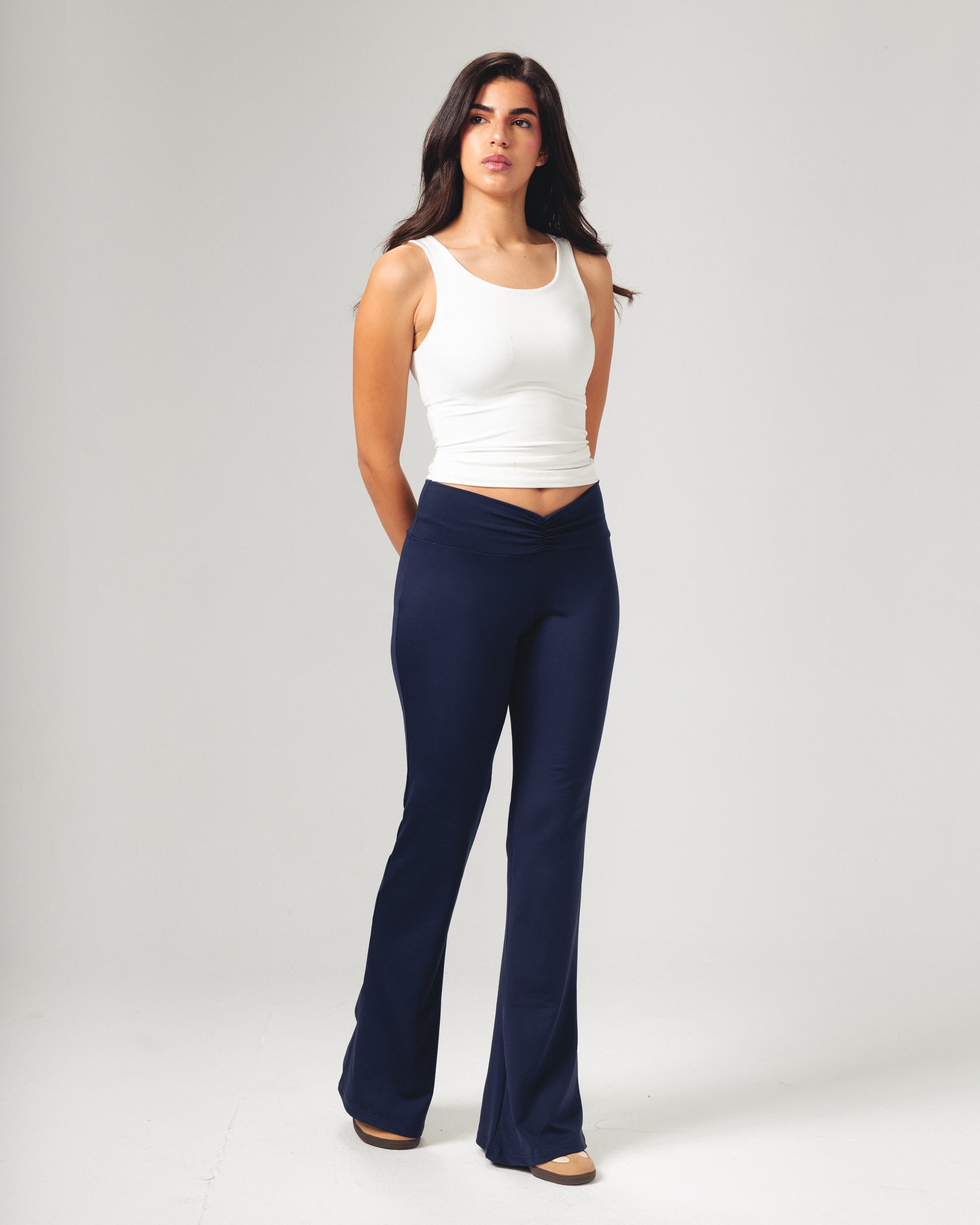 Front Ruched Yoga Pants - Navy