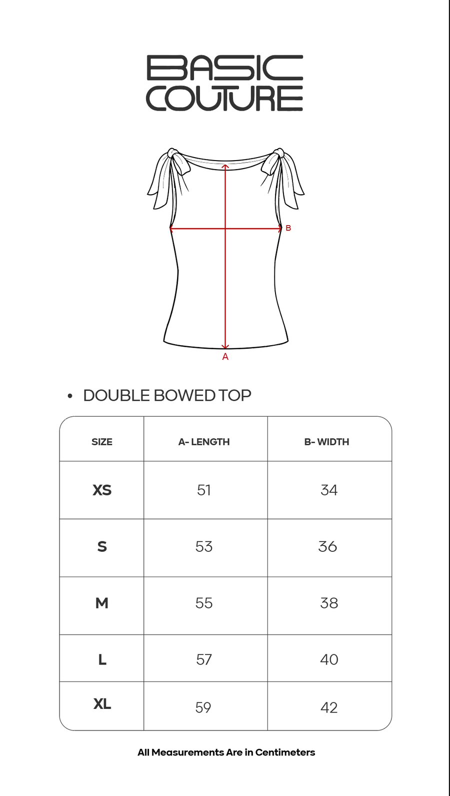Size Chart for Double Bowed Top