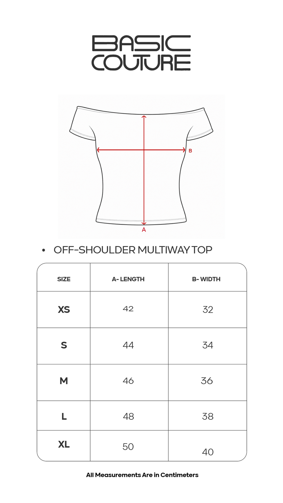 Size Chart for Off-Shoulder Multiway Top