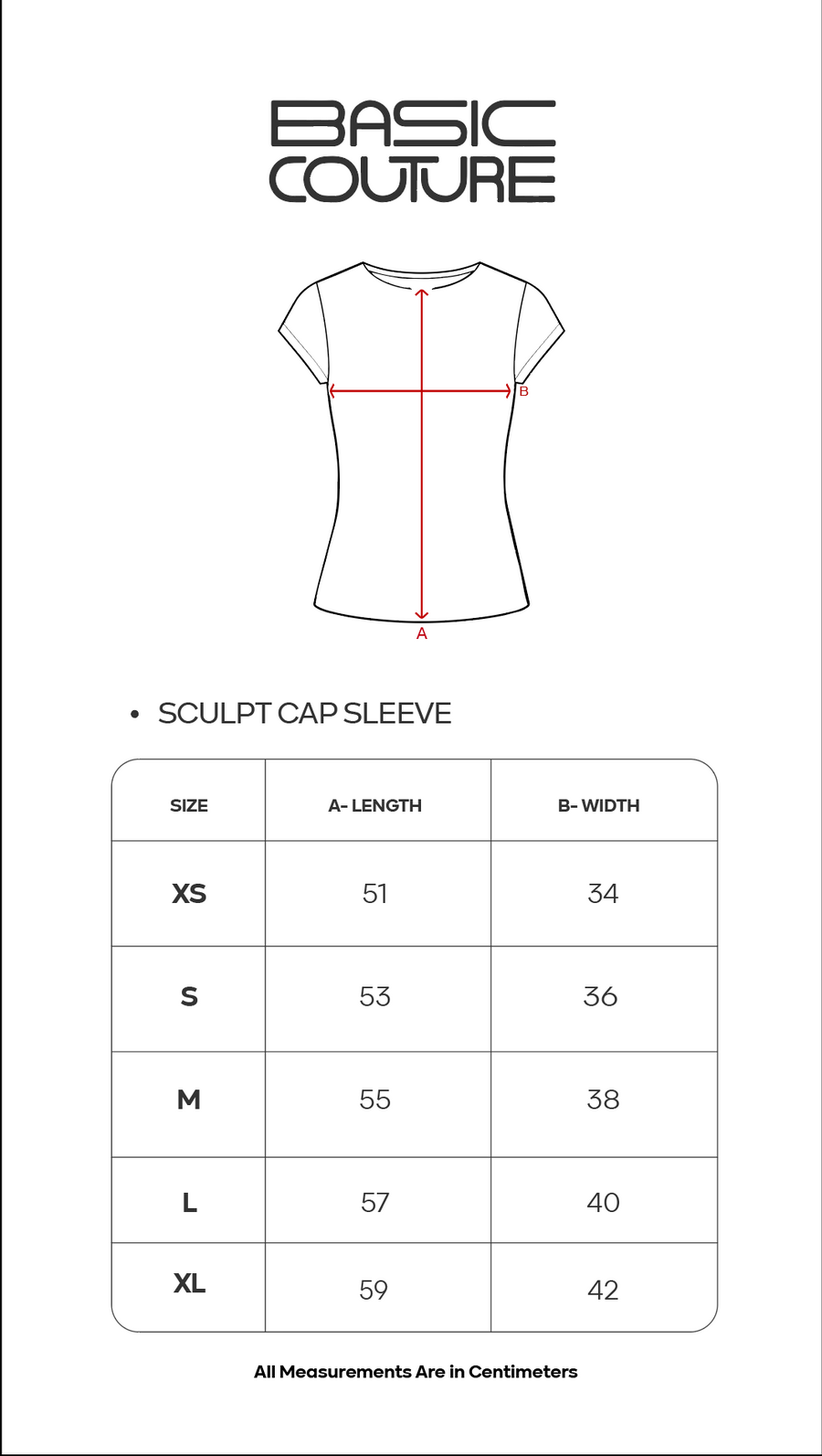 Size Chart for Sculpt Cap Sleeve
