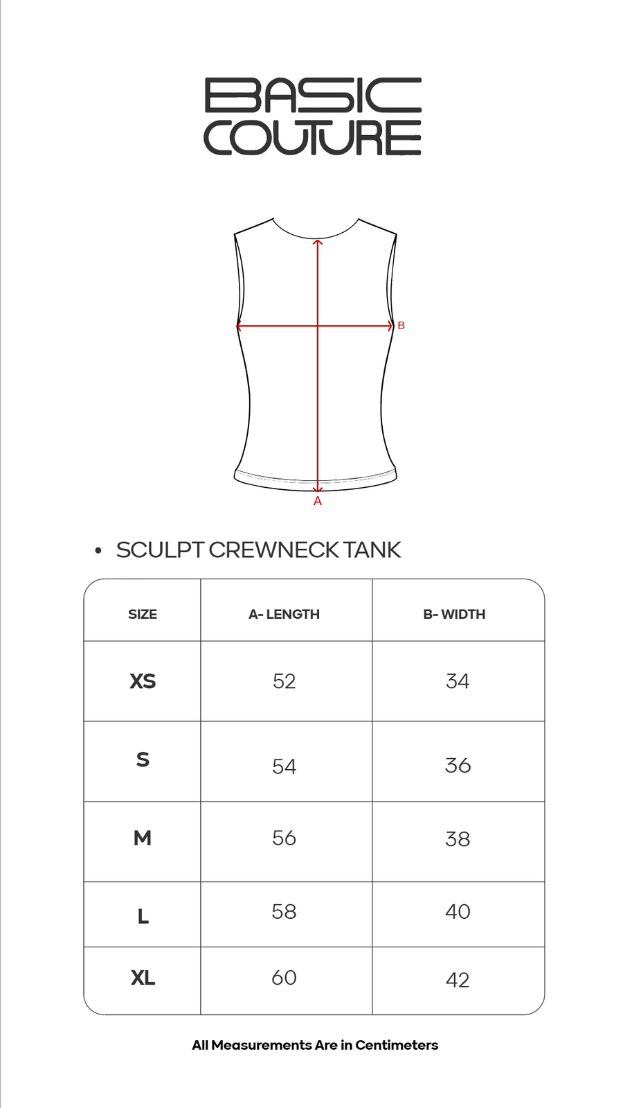 Size Chart for Sculpt Crewneck Tank