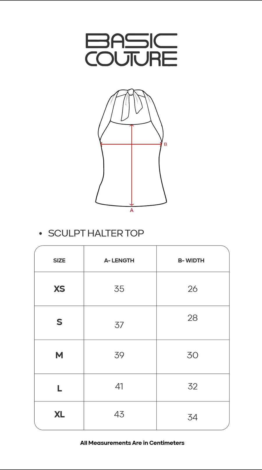Size Chart for Sculpt Halter Top