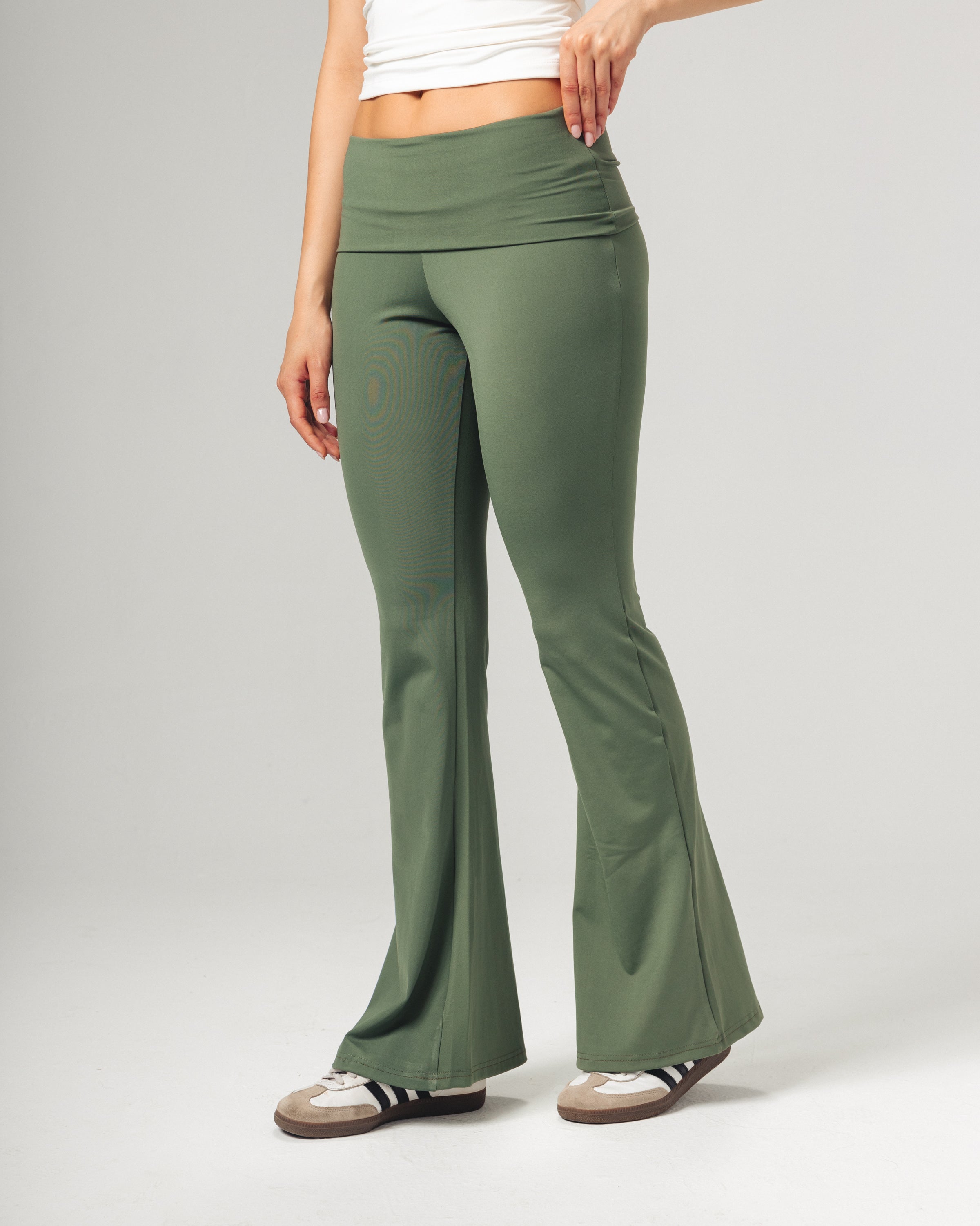 Fold-Over Yoga Pants - Sage Green