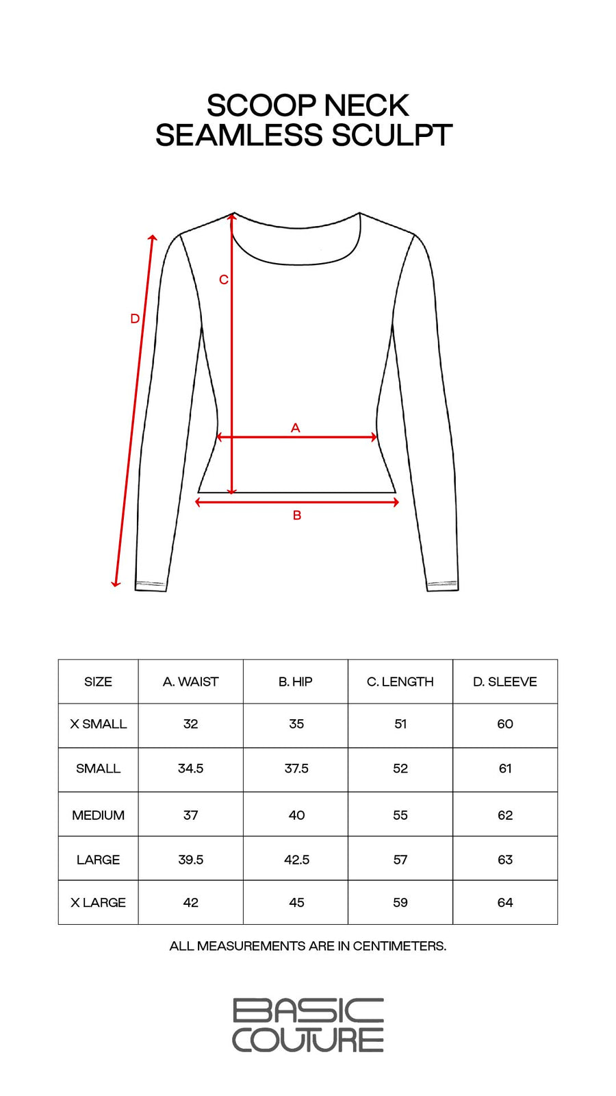 Size Chart for Scoop Neck Seamless Sculpt