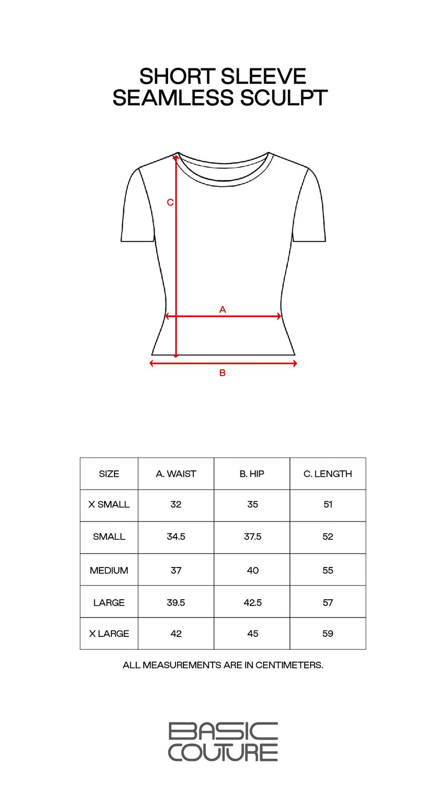 Size Chart for Short Sleeve Top