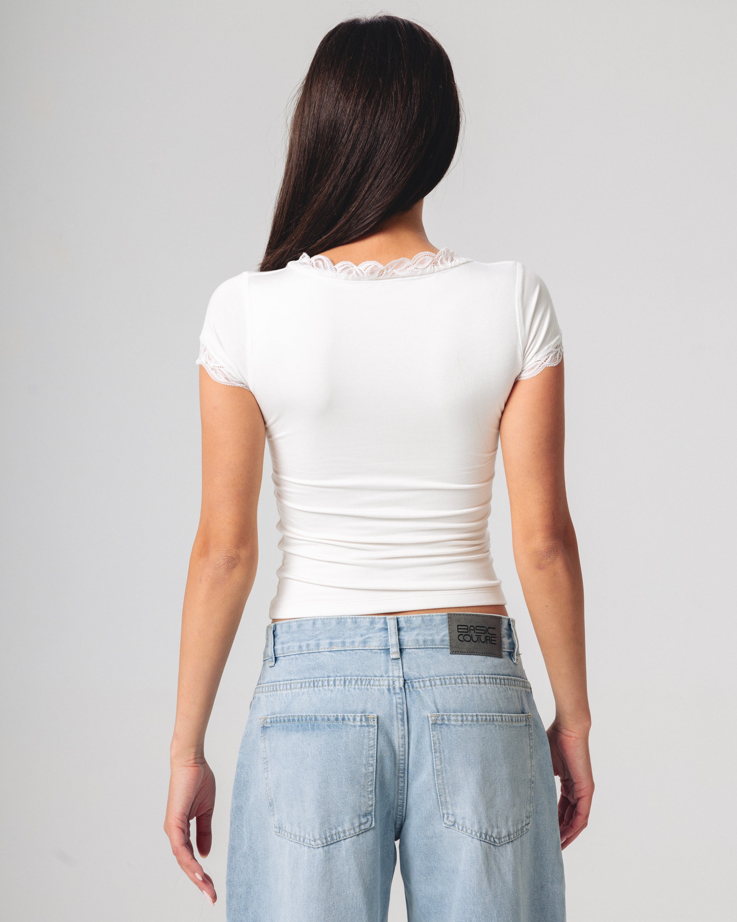 mare マレ lace basic tshirts　ホワイト Square Neck Lace Tee – BASIC COUTURE