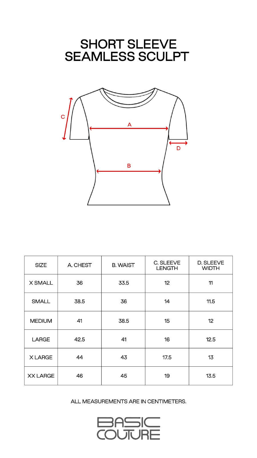 Size Chart for Short Sleeve Top