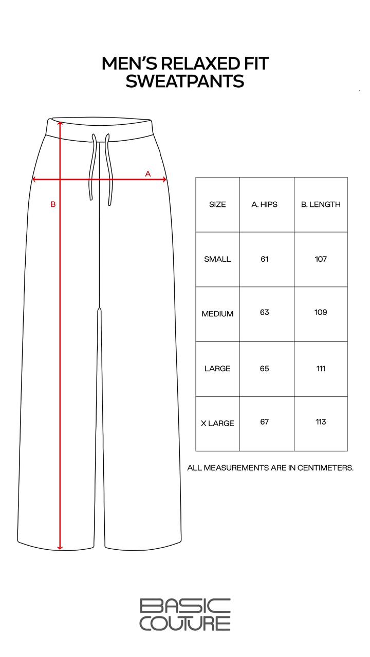 Size Chart for Mens Relaxed Fit Sweatpants