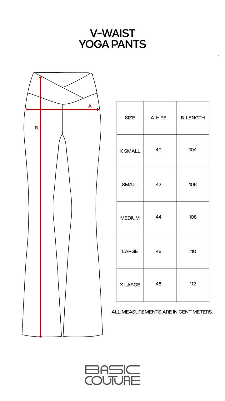 Size Chart for V-waist yoga pants
