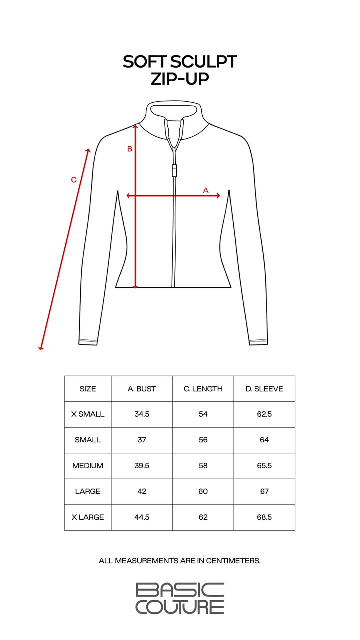 Size Chart for Soft sculpt zip up