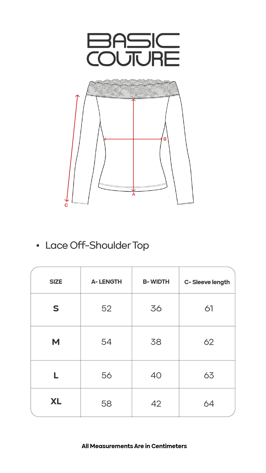 Size Chart for Lace Off-Shoulder Top