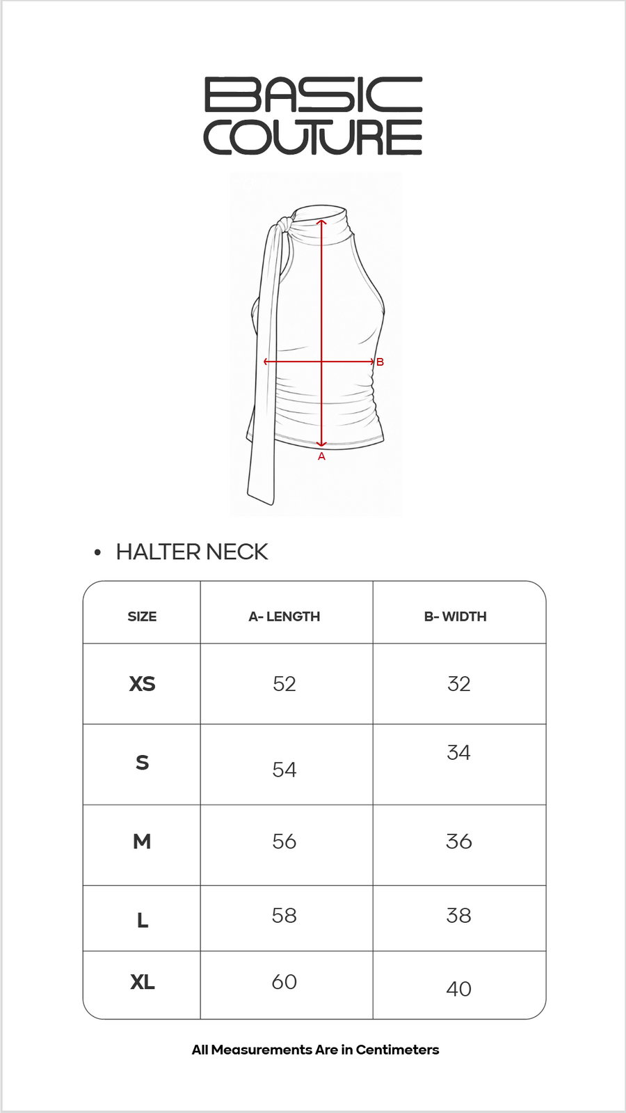 Size Chart for Halter Neck