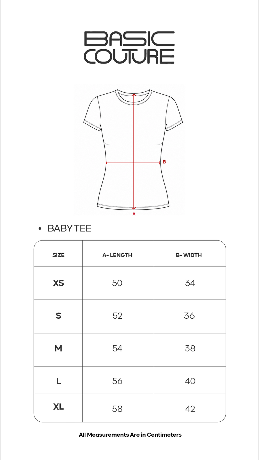 Size Chart for Baby Tee