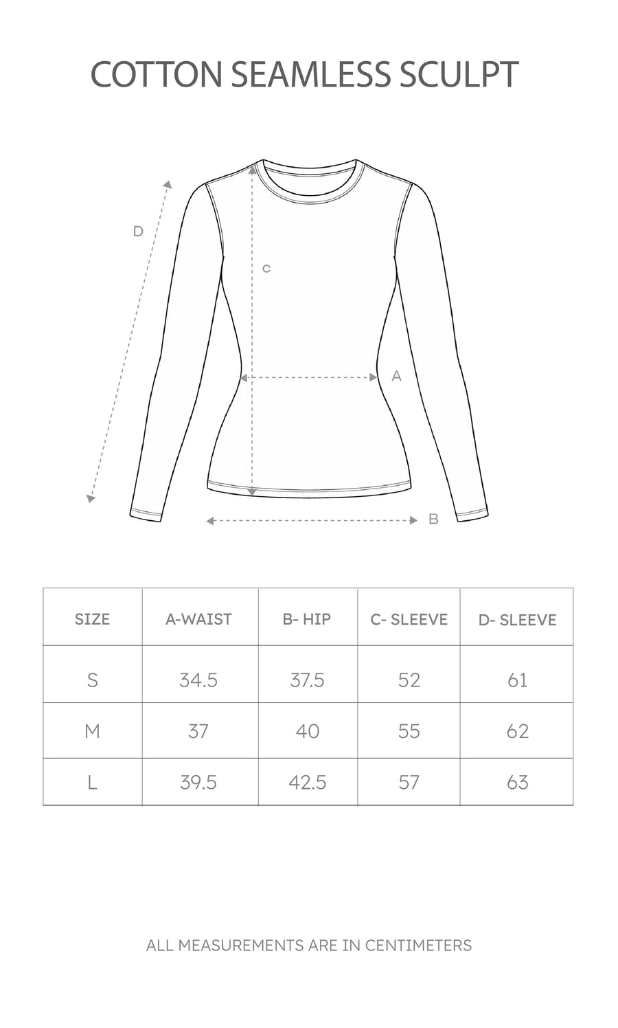 Size chart for Cotton Seamless Sculpt