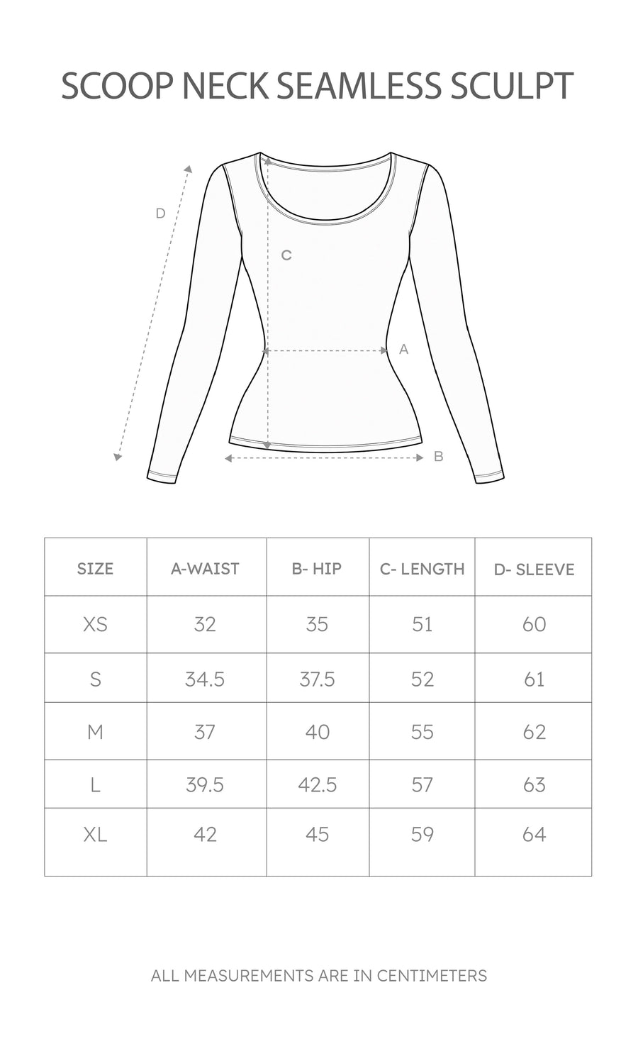 Size chart for Scoop Neck Seamless Sculpt