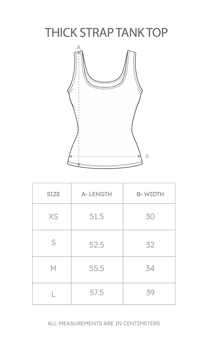 Size chart for Thick Strap Tank Top