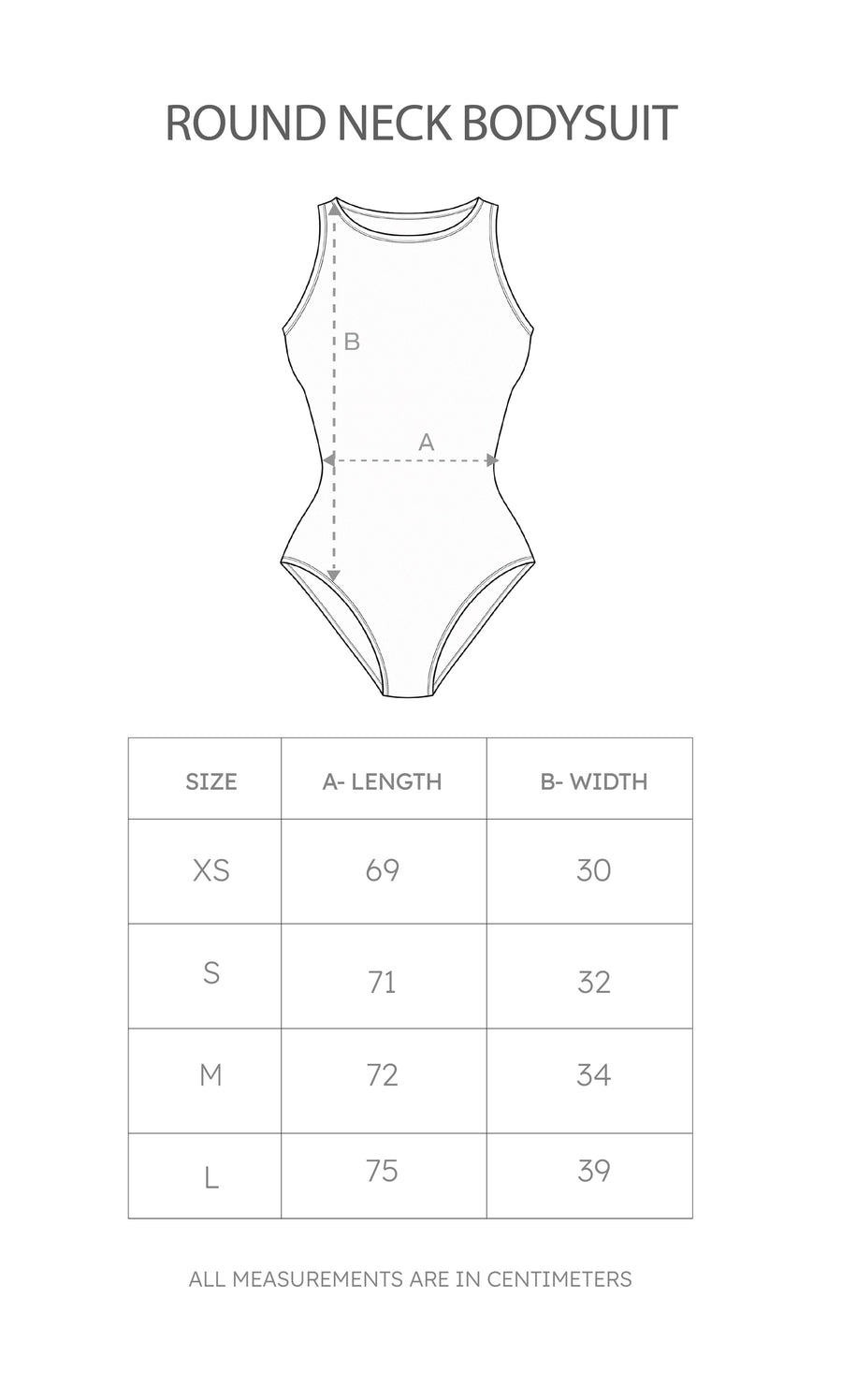 Size chart for Round Neck Bodysuit