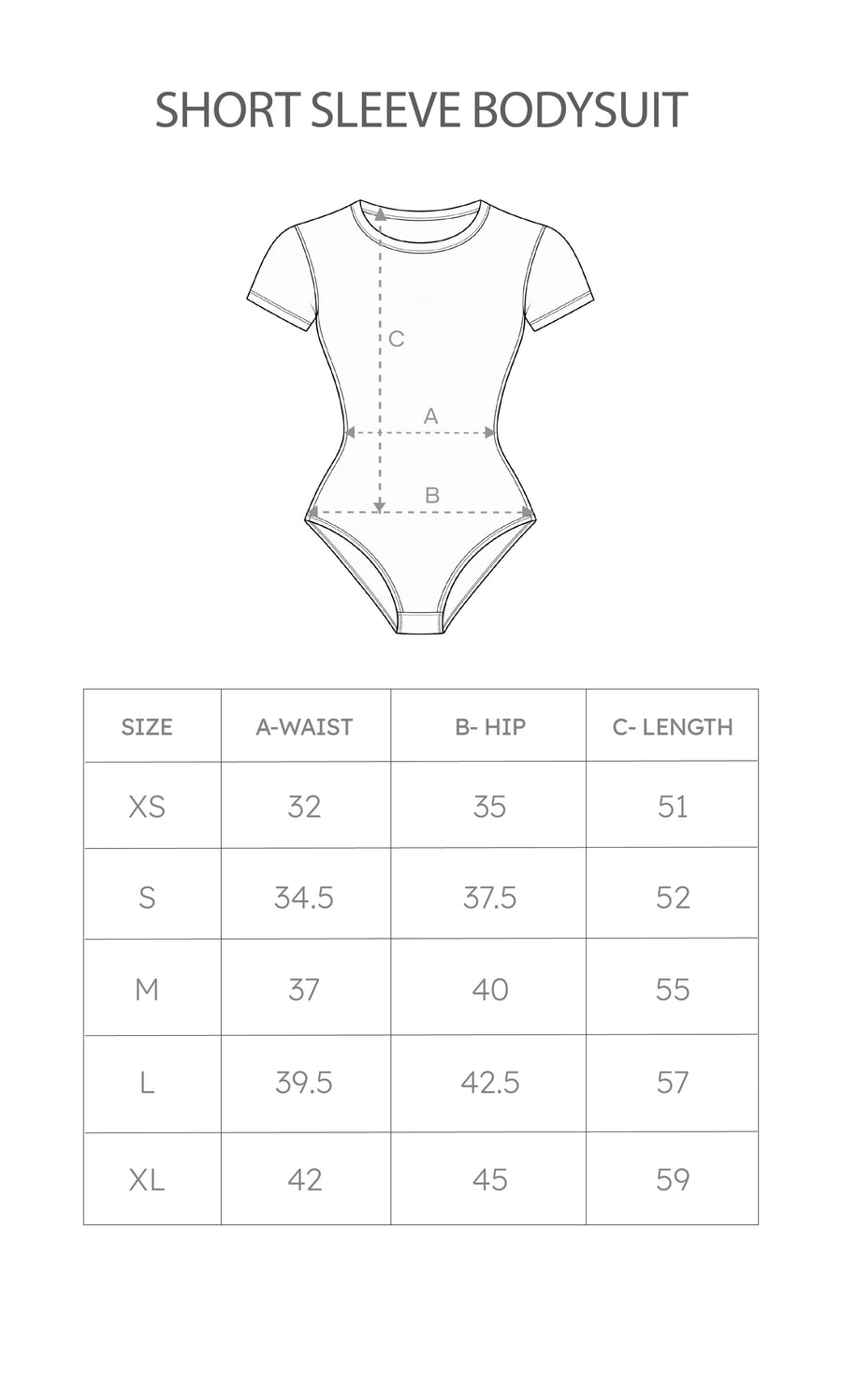 Size chart for Short Sleeve Bodysuit